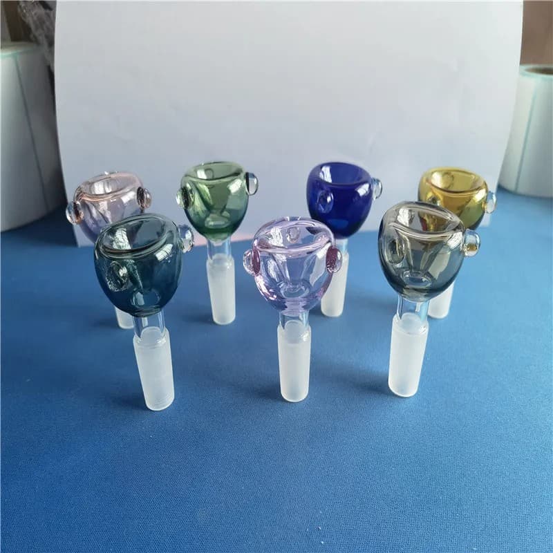Round three-point colored bubble head, small glass bowl, 14mm male plug frosted mouthpiece, hookah accessory bowl
