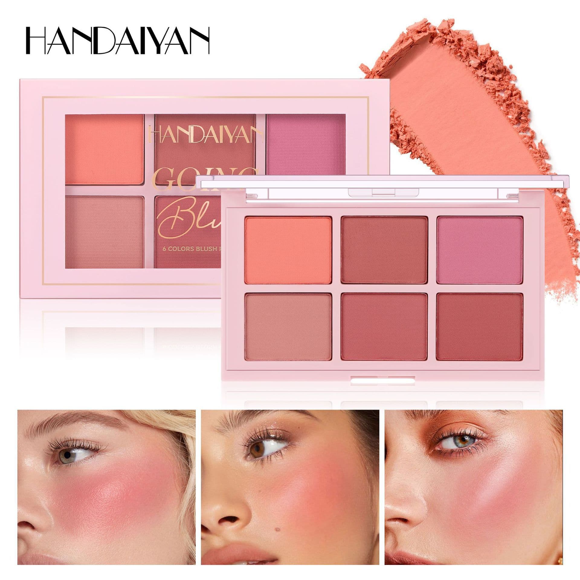 Cross-border matte blush palette, six-color HANDAIYAN blush, natural color correction palette, matte blush makeup palette