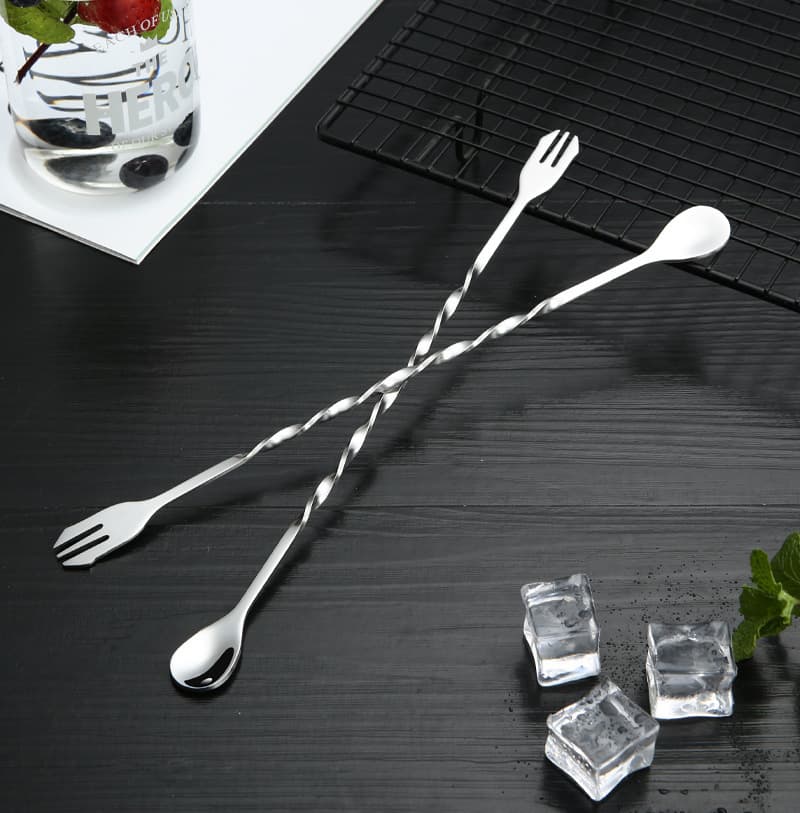 Stainless Steel Long-Handled Bar Spoon - Double-Ended Mixing Tool for Cocktails and Stirring