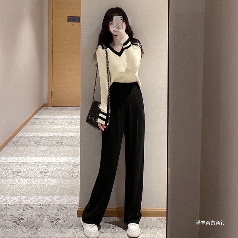 Early Autumn Casual Set for Women, New Student Trendy Wide-Leg Pants Relaxed Chic Two-Piece Outfit