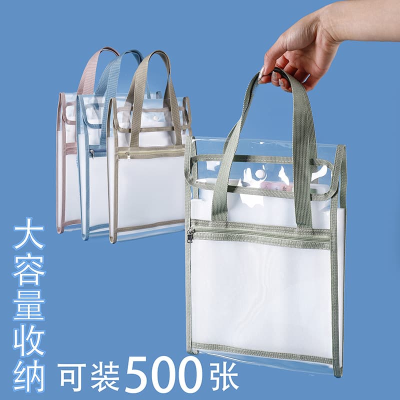PVC handled accordion file bag student document pouch 13-grid double-layer folder large capacity test paper storage bag