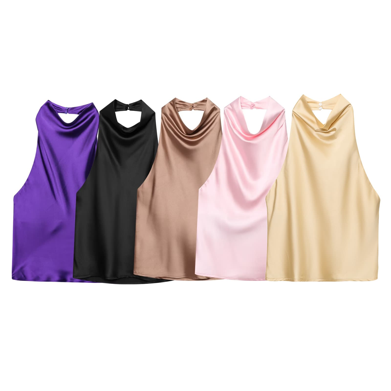 AliExpress cross-border foreign trade wholesale 2026 spring new style European and American style simple silk satin halter top