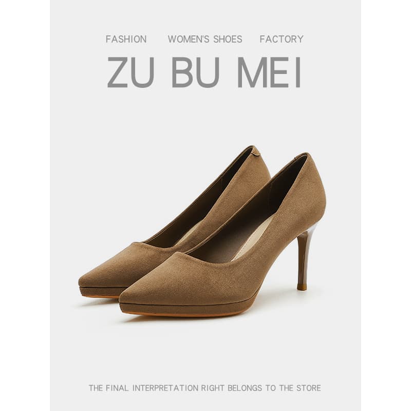 8088-5 Comfortable French High Heels Women Autumn Pointed Toe Stiletto Sexy Suede Etiquette Single Shoes Women Commute Style