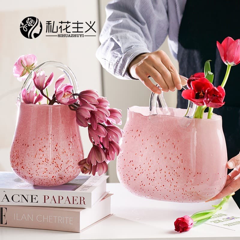 Instagram-famous pink glass vase, bucket, home decor, basket, bag, ornament, hydroponic flower vase