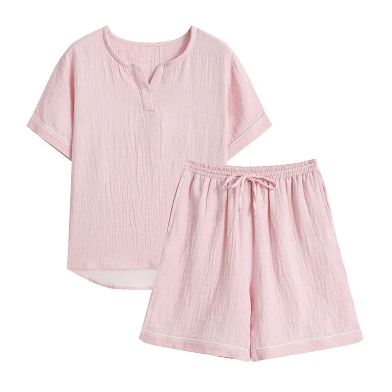 Unlabeled Pure Cotton Double-Layer Gauze Sleepwear Japanese Short Sleeve Shorts Couple Crinkled Gauze Super Soft Cotton Loungewear