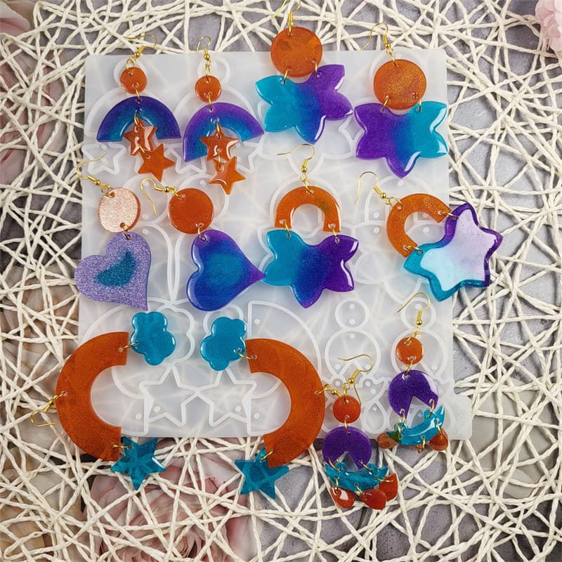 Z0032 Geometric Shape Set Earring Mold, Crystal Resin Silicone Mold DIY Decorative Silicone Mold