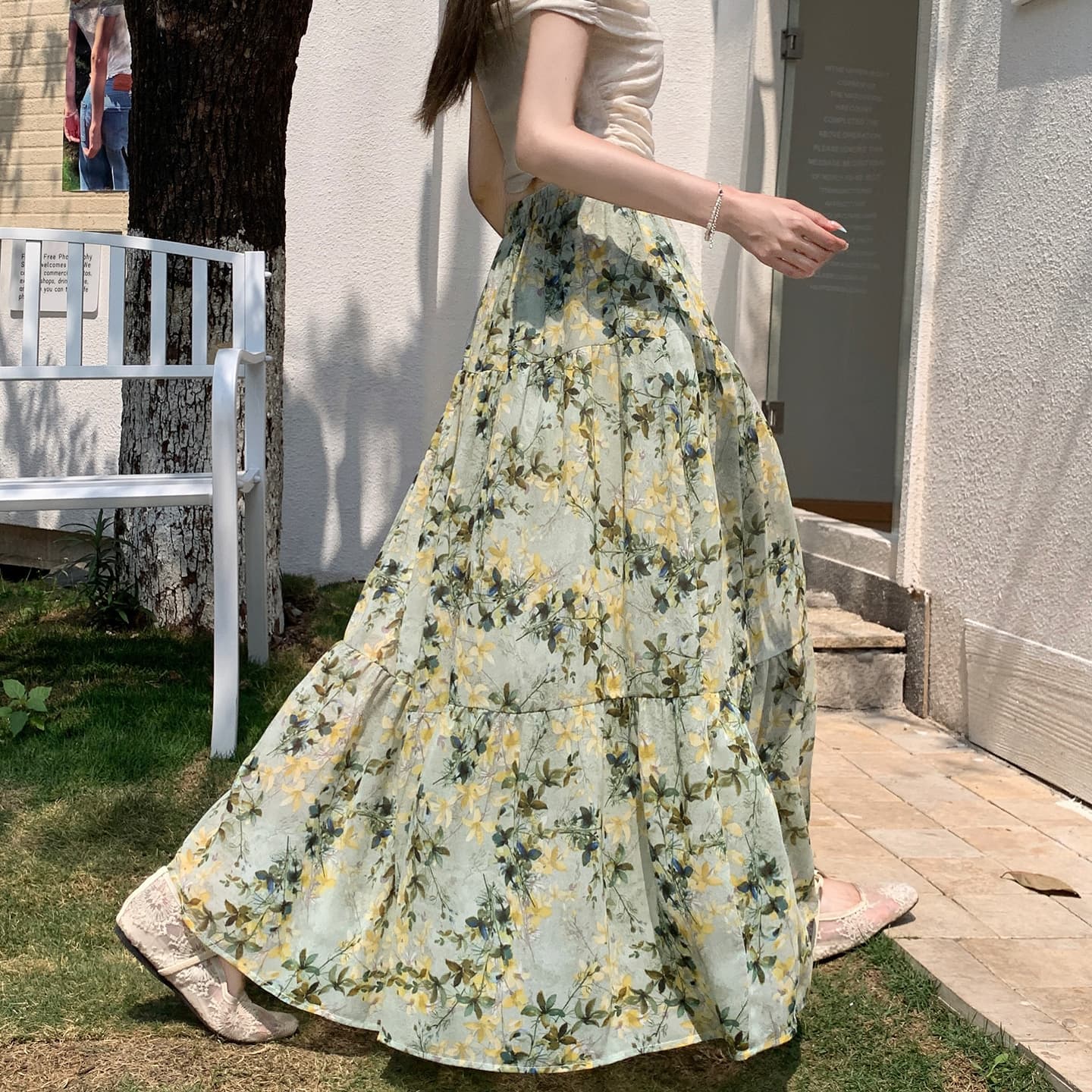 Chic Versatile Summer Thin High-Waist Slimming Pleated Skirt 2026 New Floral Half Skirt for Women High-Waist Slimming
