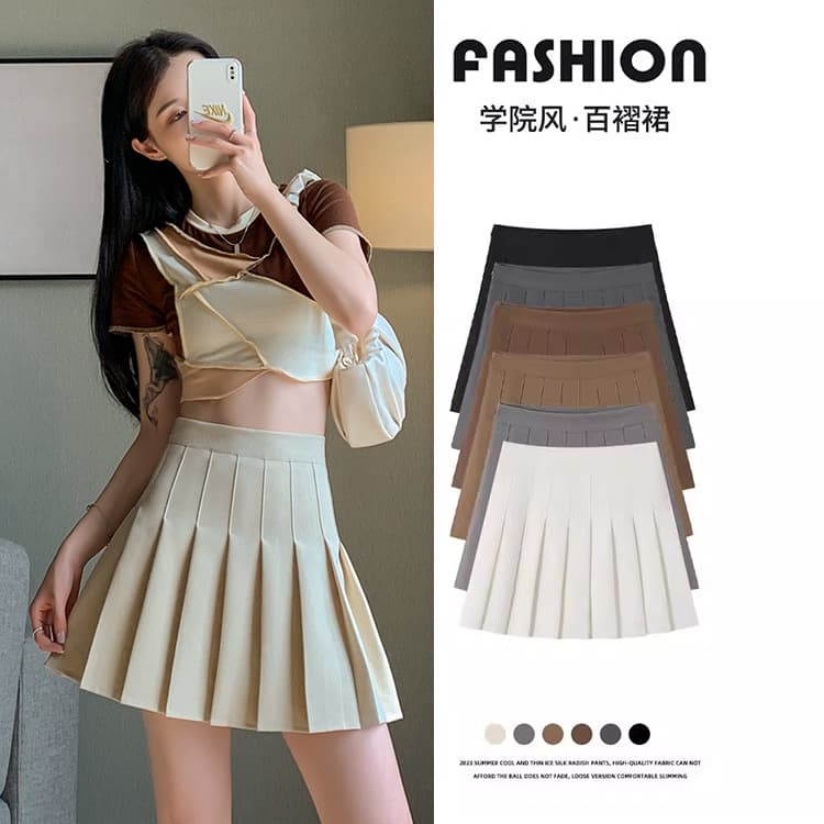 Gray Pleated Skirt Women High-Waist Slimming Spring Summer New Style Super Popular Checkered Skirt A-Line JK Short Skirt