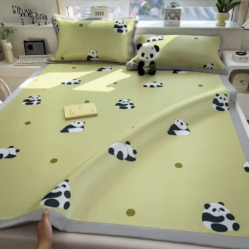 Manufacturer Factory 2025 New Small Print Ice Silk Cooling Mat, Flat Bed Mat, Carbon Light Air Conditioning Soft Mat Three-Piece Set