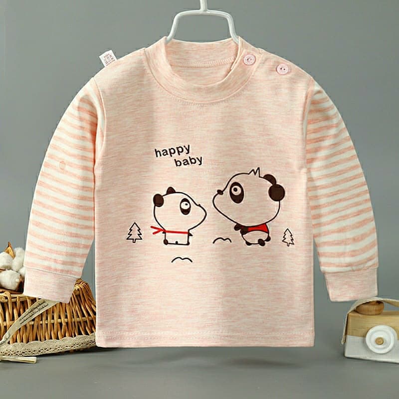 Spring/Autumn Style Children's 40 Cotton Single Top Long Sleeve Shoulder Button Single Piece Autumn Clothes Small/Medium Kids Underwear Base Layer Shirt Drop Shipping