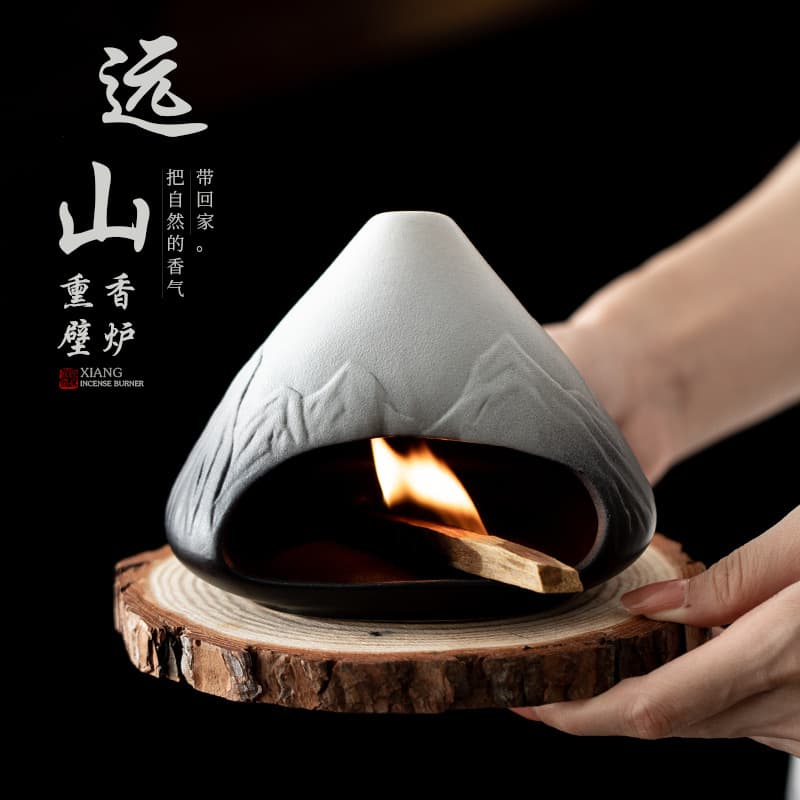 Distant Mountain Aromatherapy Fireplace Ceramic Aromatherapy Burner Sage Cedar Peruvian Sacred Wood Tray Stand Burning Tray Ambient Ornament
