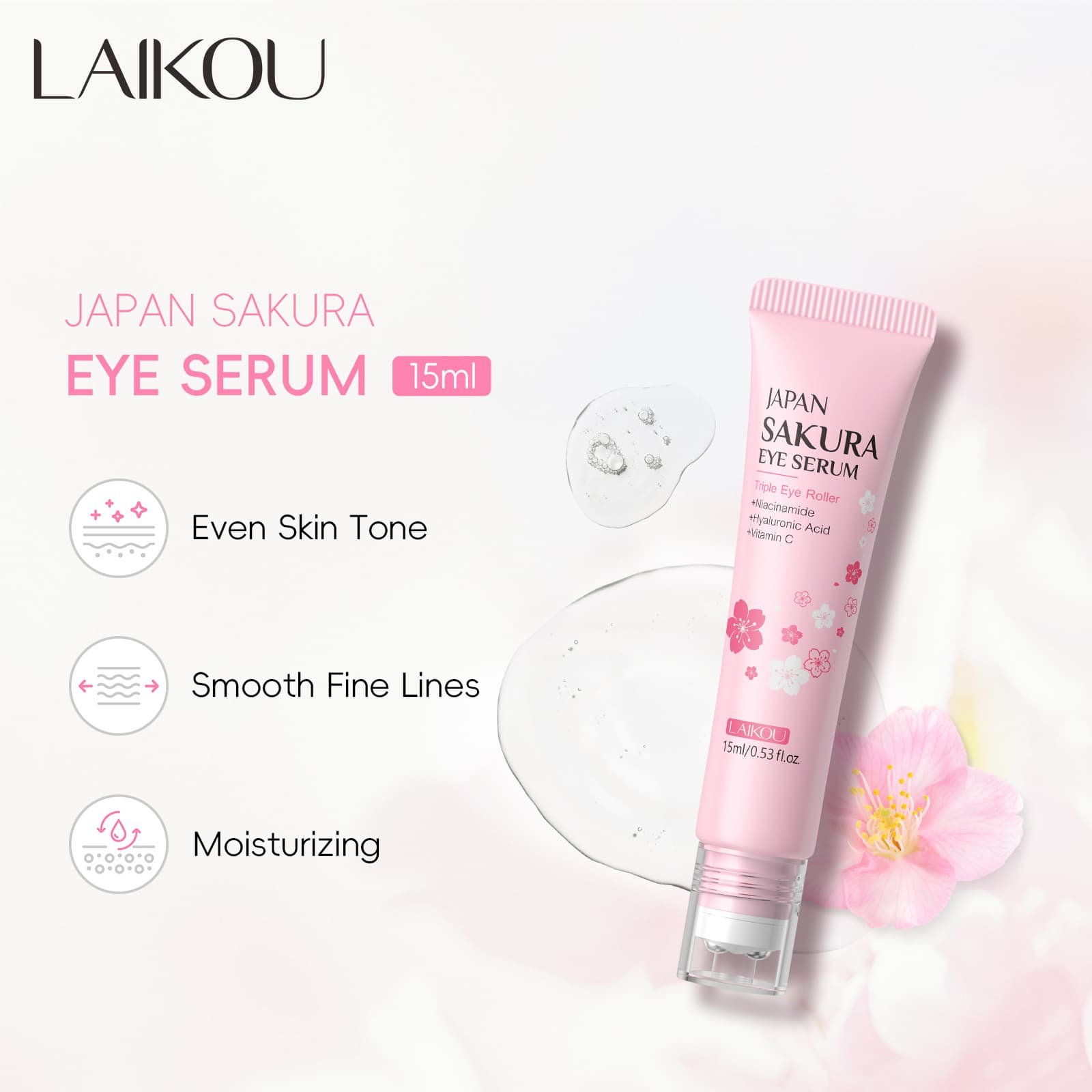 Laikou Sakura Eye Essence 15ml Moisturizing and Replenishing Roll-On Massage Care Manufacturer Cross-Border Supply