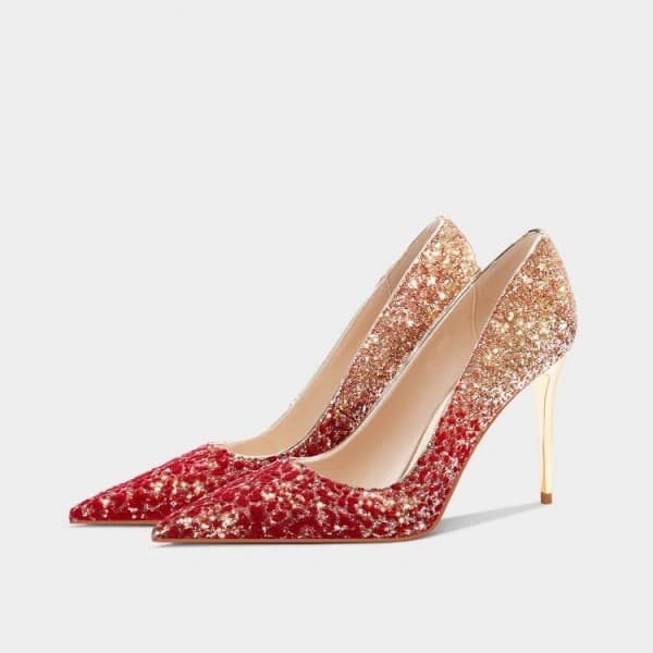 Luxury Wedding Shoes Crystal New Gradient Red High Heels for Bride Wedding Reception Shoes