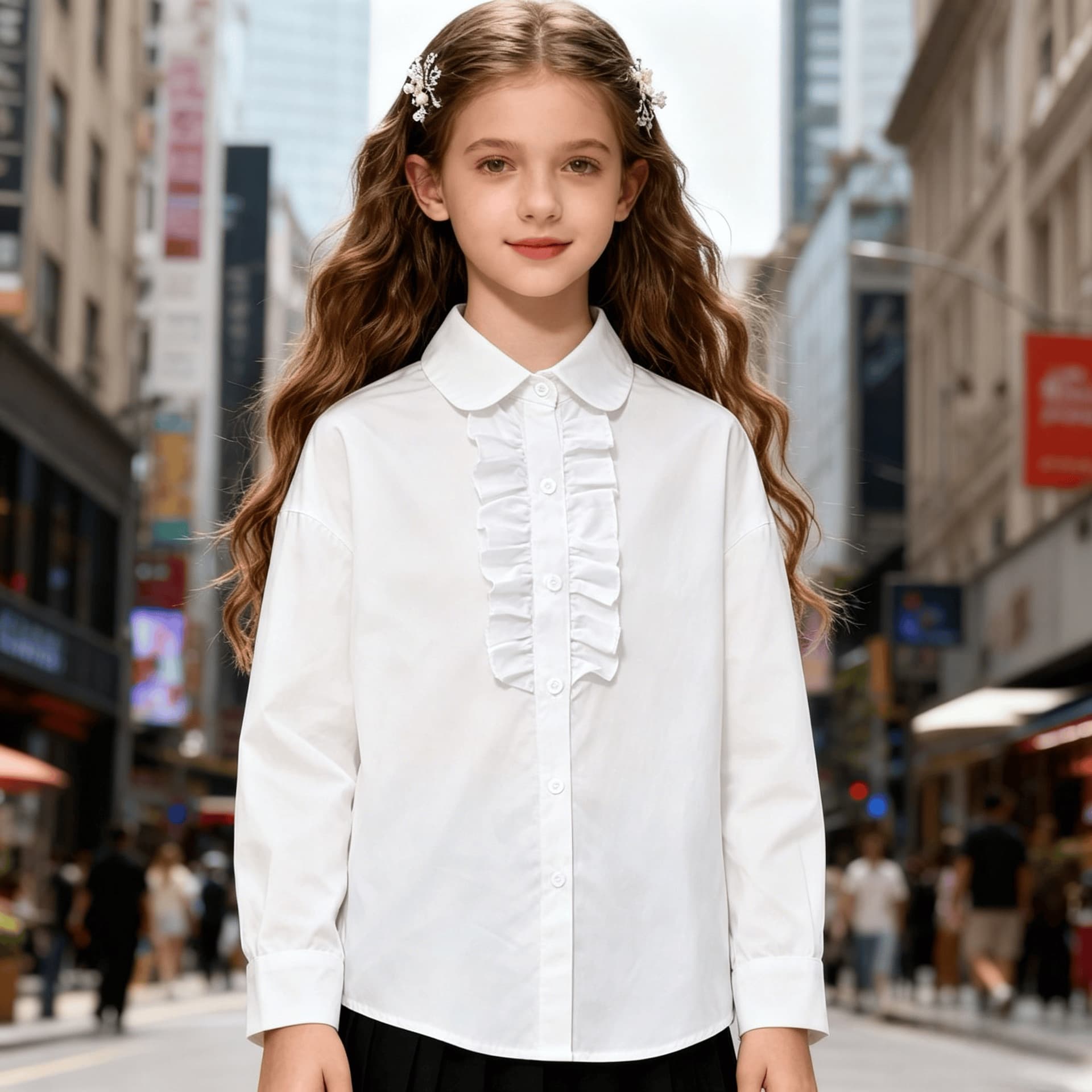 Girls White Long Sleeve Shirt Summer Elementary Student School Uniform 2026 Girls White Shirt Versatile Trendy Loose Shirt