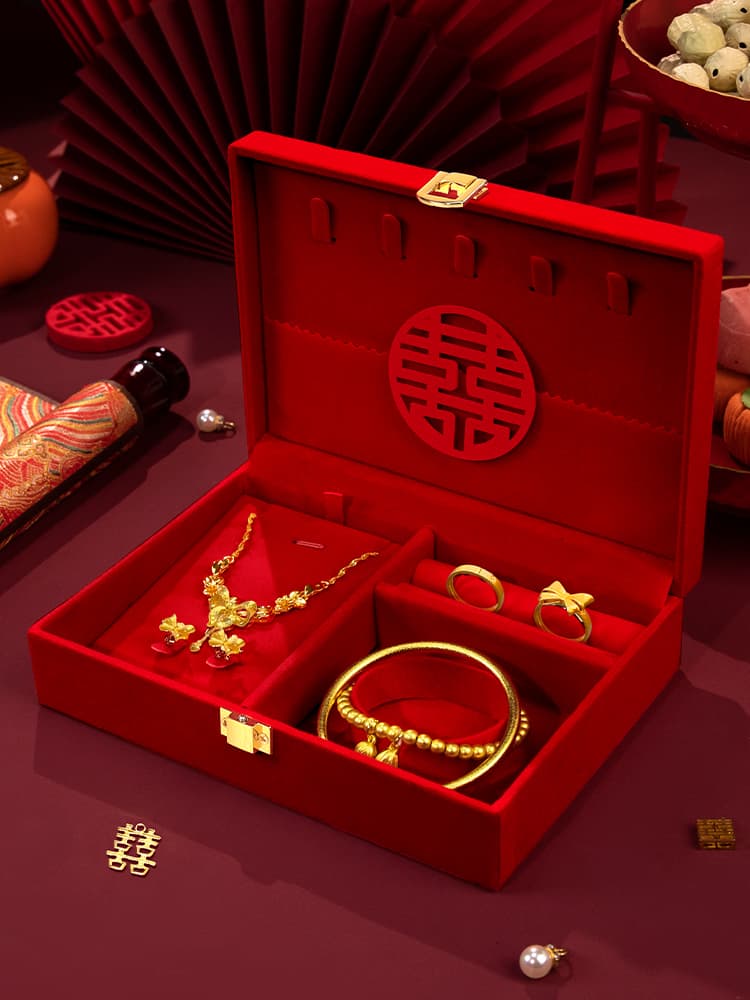 Three gold hardware boxes, engagement bride’s jewelry box, gold utensils, betrothal gift money, gold box, wedding, wedding supplies