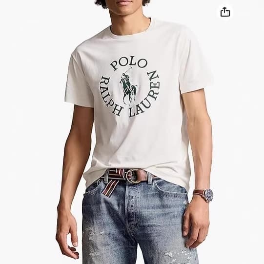 Foreign trade Raff RL printed logo T-shirt pony logo round neck pure cotton short-sleeved sports casual men's T-shirt solid color bottoming