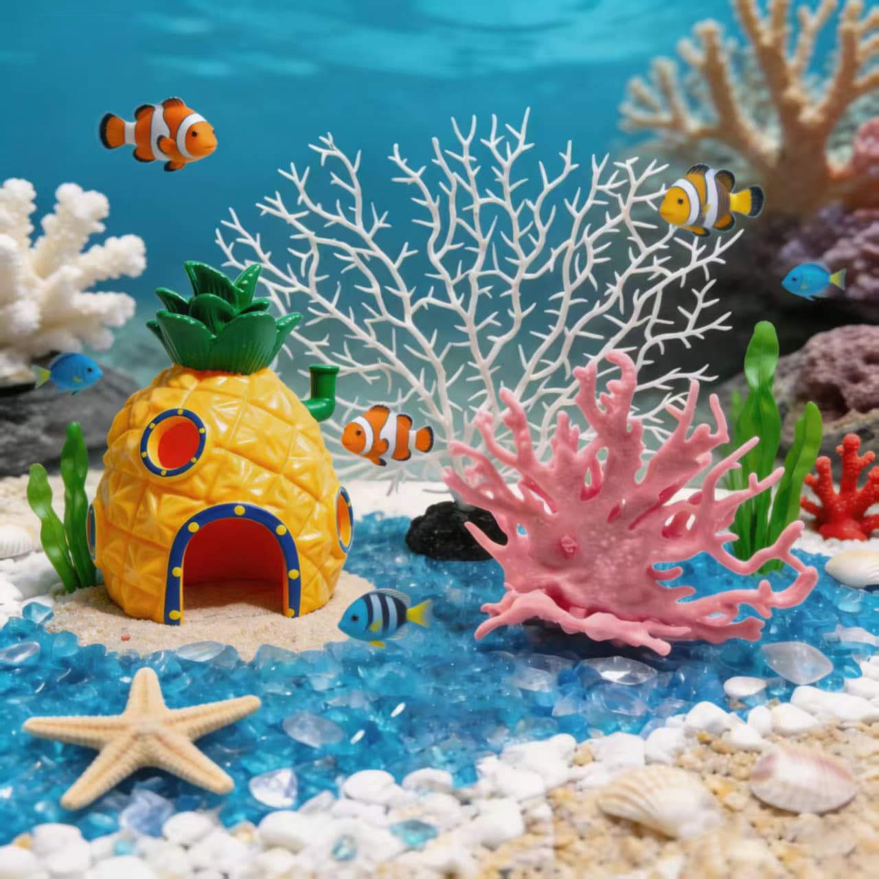 Artificial Coral Pineapple House Fish Tank Decoration Fake Tree Aquarium Hideout Ornament Scenery Lazy Landscaping Kit