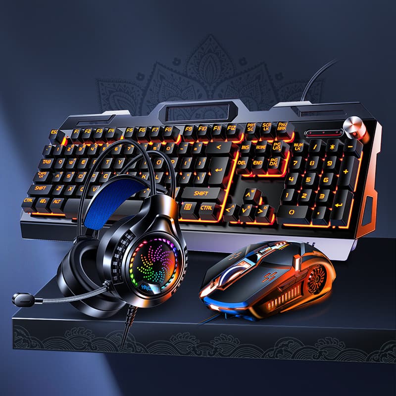 Carved V2g5 Mechanical Feel Metal Keyboard Mouse Headset Three-Piece Set USB Wired Gaming Computer Accessories