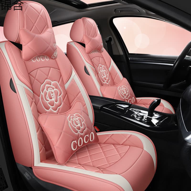 wC0 new all-inclusive all-leather car seat cushion for girls camellia small fragrance cushion four seasons cute summer seat cover wC0