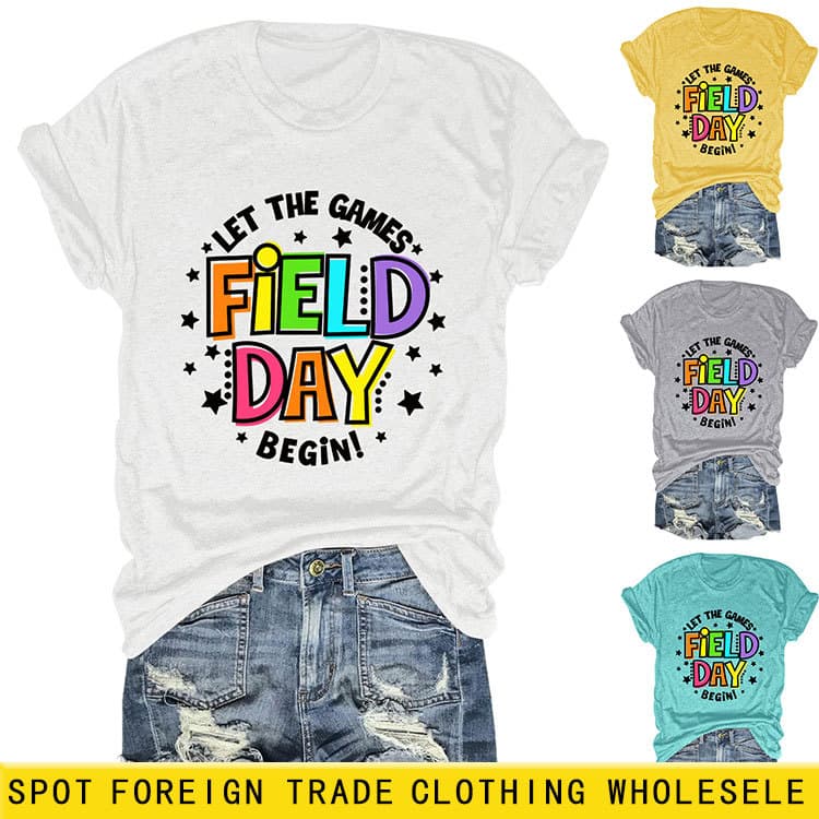 Let the Games Field Amazon eBay Independent Station Fashion Versatile Women's Round Neck Short Sleeve T-Shirt