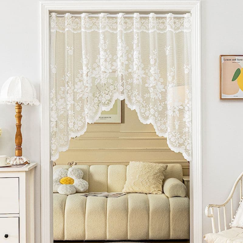 French Door Curtain Half Curtain for Living Room Bathroom Privacy Bedroom Entryway Decorative Embroidery Curtain Arc Curtain