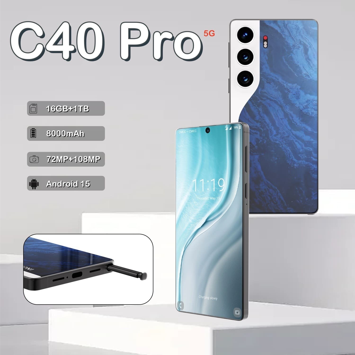 Cross-border Hot Selling Smartphone C40 Pro Android Phone 16+1TB Factory Direct Price, Drop Shipping Available