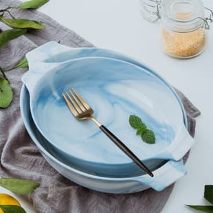 Marble Pattern Baking Tray Baking Bowl Ceramic Vegetable Fruit Salad Bowl Cheese Rice Baking Pan Baking Dish Tableware Home Use