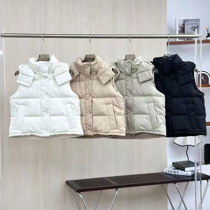 Pure Original Version Autumn Winter Lulu Four-Grid Puff Vest White Duck Down Detachable Hood Short Women's Down Vest