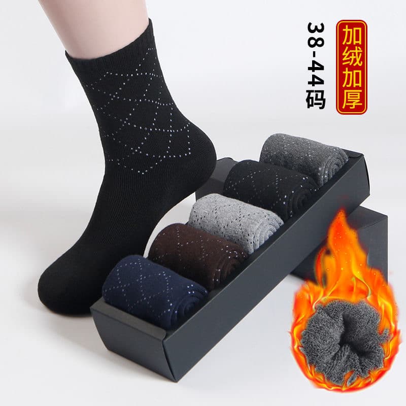 Men's Terry Socks Winter Fleece-Lined Thickened Floor Socks Solid Warm Men's Socks Towel Socks Mid-Calf Socks