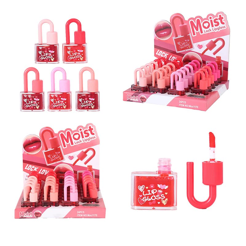 Cross-border OEM Custom Yiwu Heart Lock Moisturizing Waterproof Long-Lasting Color Lip Gloss Lip Glaze Love Lip Balm