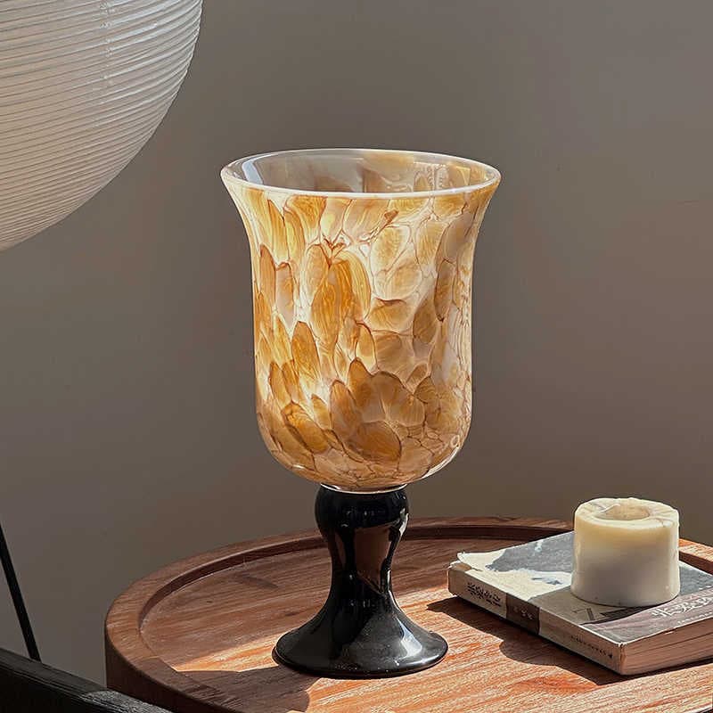 Collection of Vintage High-End Art French-Style Retro Orange-Pink-Green Textured Tall Handmade Glass Flower Vase Lantern Flower Arrangement Vessel