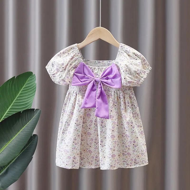 Girls Floral Dress Summer New Fashionable Short Sleeve Princess Dress for 1-7 Years Old Baby Girl Bow Dress