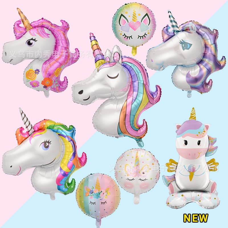 Large Cross-Border Unicorn Balloon Birthday Party Decoration Horse Head Balloon Closed-Eye Unicorn Shape Aluminum Film Balloon