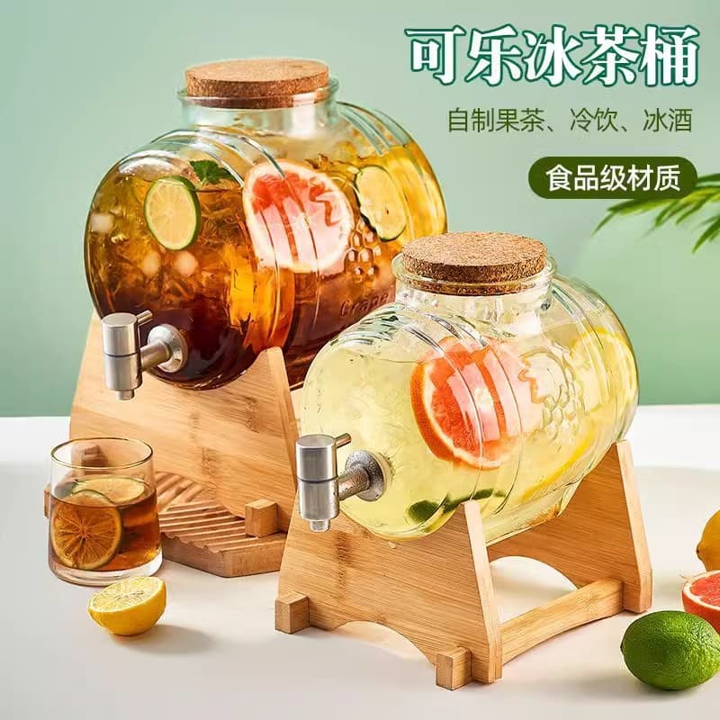 Cold Water Pitcher Beverage Dispenser Beer Fruit Tea Dispenser with Faucet Cola Dispenser Brewing Jar Glass Bottle Cocktail Bar Bottle