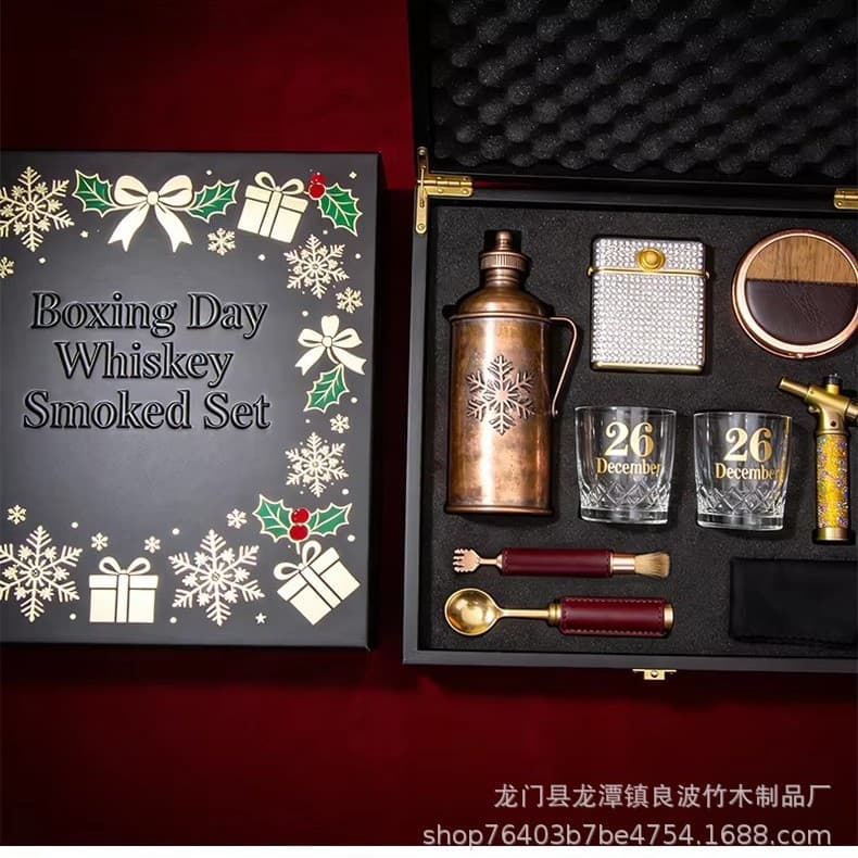 Christmas Corporate Gift Logo Whiskey Smoking Set Luxury Cocktail Accessories Set Business Gift