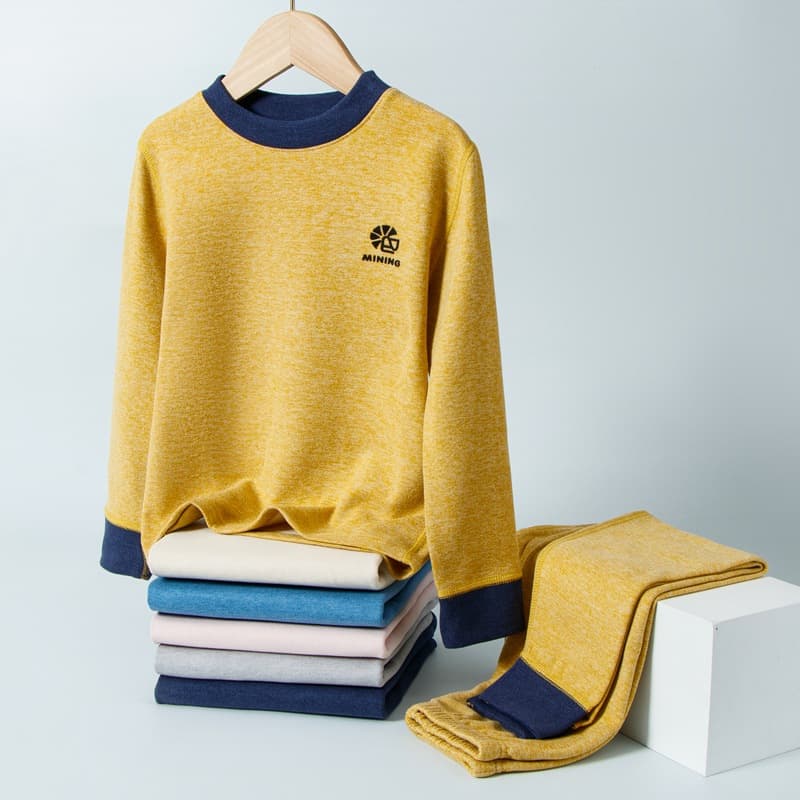 Autumn/Winter Thickened Wool and Silk Blend Children's Thermal Underwear Set, Brushed Autumn Clothes for Students
