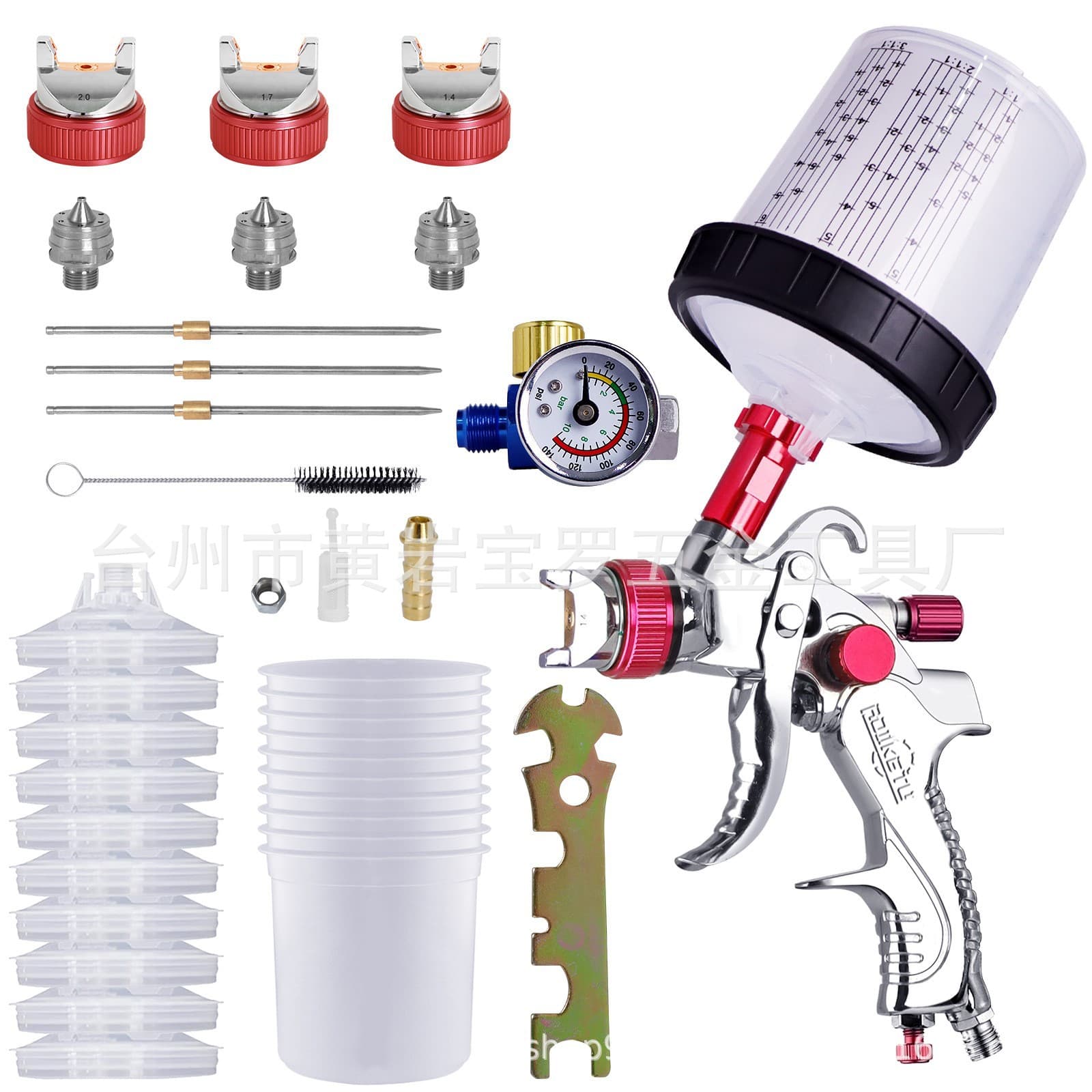 Cross-border Pneumatic Paint Spray Gun 2008 Automotive Spray Gun 10 Disposable Cups Pressure Regulator High Atomization Paint Spraying Tool