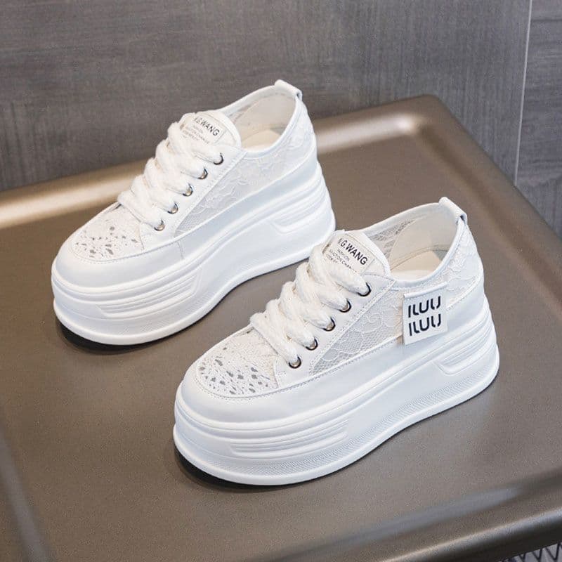 Mesh Breathable White Sneakers for Women Summer New Style Versatile Thick Sole Height-Increasing Casual Skate Shoes