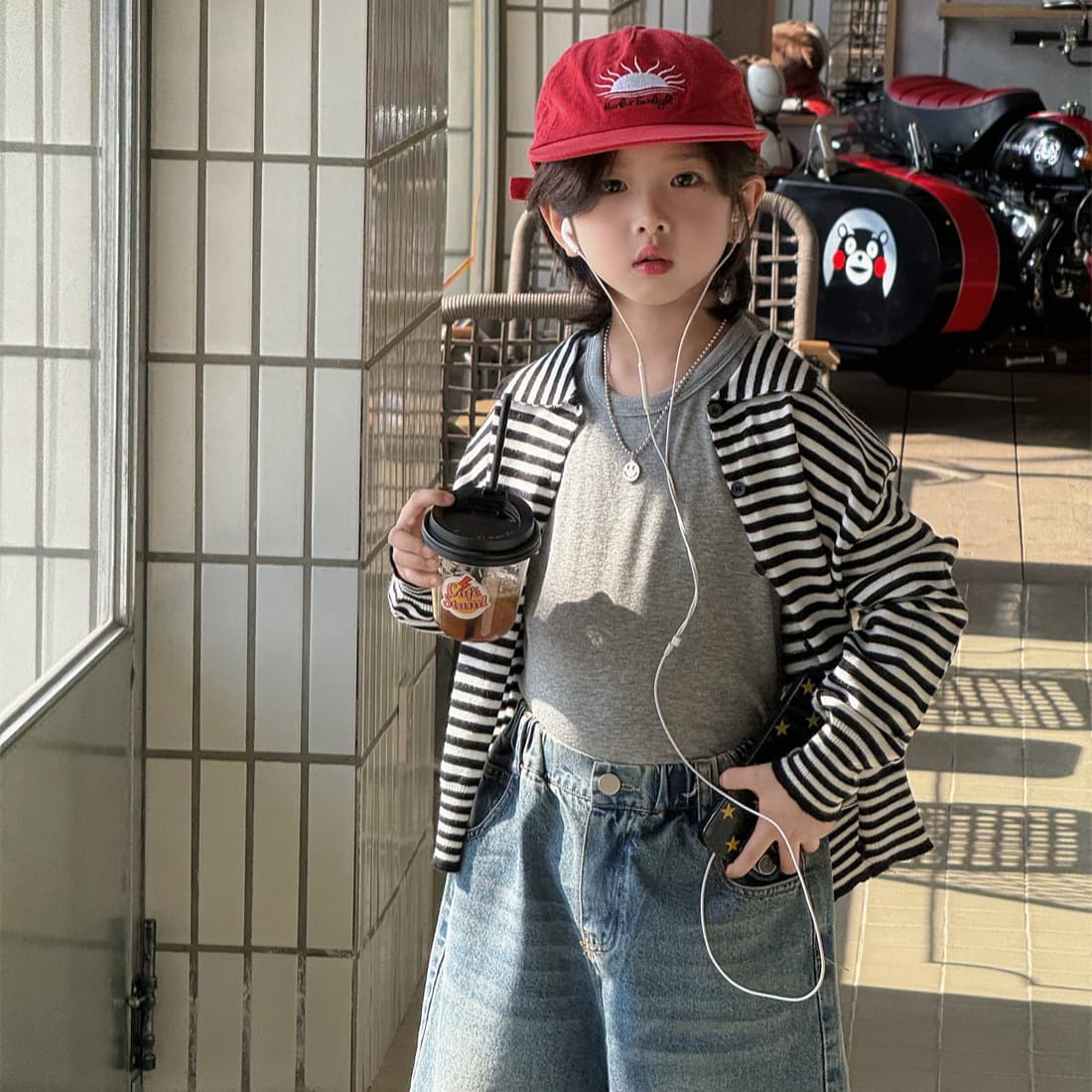 YX Cheese & Meow Boy's Sweater 2026 Spring New Korean Style Cardigan Striped Sweater for Older Kids Trendy