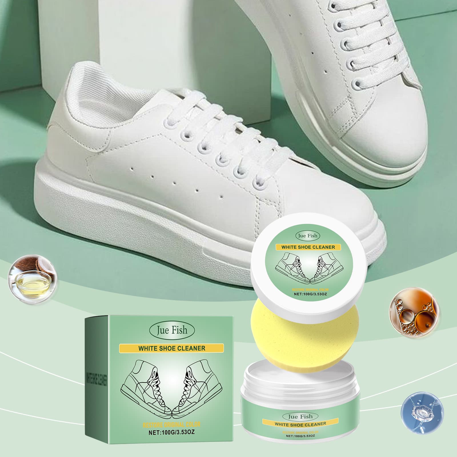Jue Fish White Shoe Cleaning Paste for Leather Shoes, Bags, and White Sneakers, No-Rinse Portable Maintenance