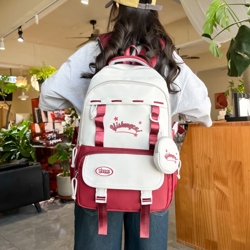 High Quality Backpack for Women, New Korean Version Ins College Style High Appearance Color Contrast Multi-Compartment Backpack for Primary and Middle School Students