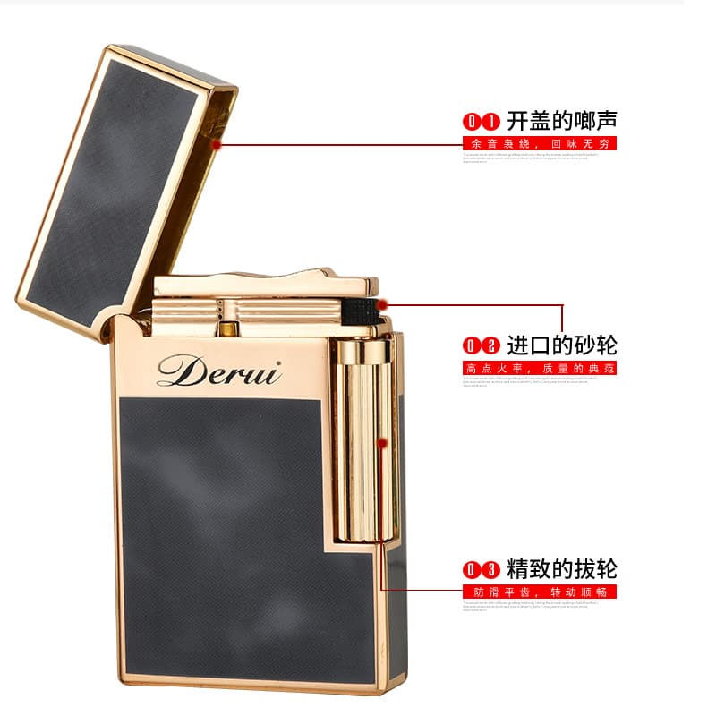 Derui Vintage Design Crisp Sound Kerosene Grinding Wheel Lighter Refillable Metal Body Comfortable Grip