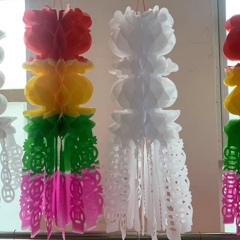 Qingming Festival Paper Streamers Colored Copy Paper Lanterns Hanging Green Hanging Society Funeral Eco-Friendly Qingming Flower Grave
