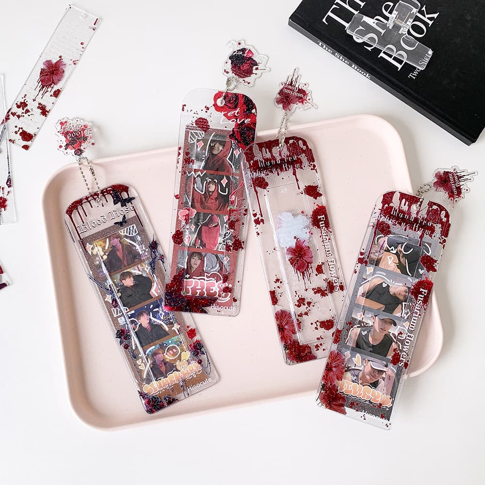 Summer Sweet & Cool Transparent Four-Grid Card Holder, Long Strip Photo Sticker Pendant, Flower Card Holder, Fan Card Holder