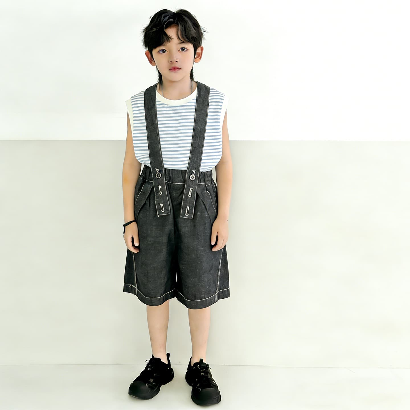Boys Summer Suspender Shorts Dark Gray Retro Denim Five-Point Pants Baby Stylish Versatile Casual Cargo Shorts