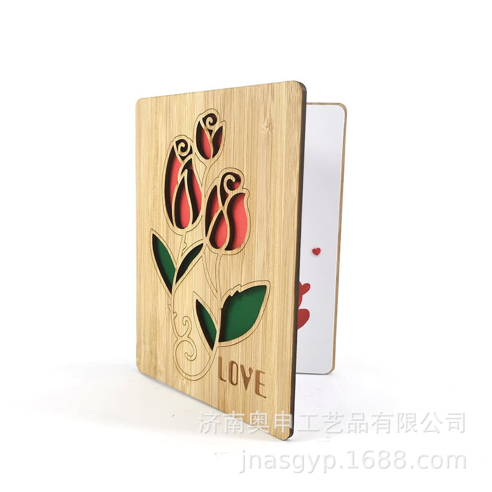 Rose Tulip Valentine's Day Greeting Card Anniversary Bamboo Wood Greeting Card Wife Husband Anniversary Card