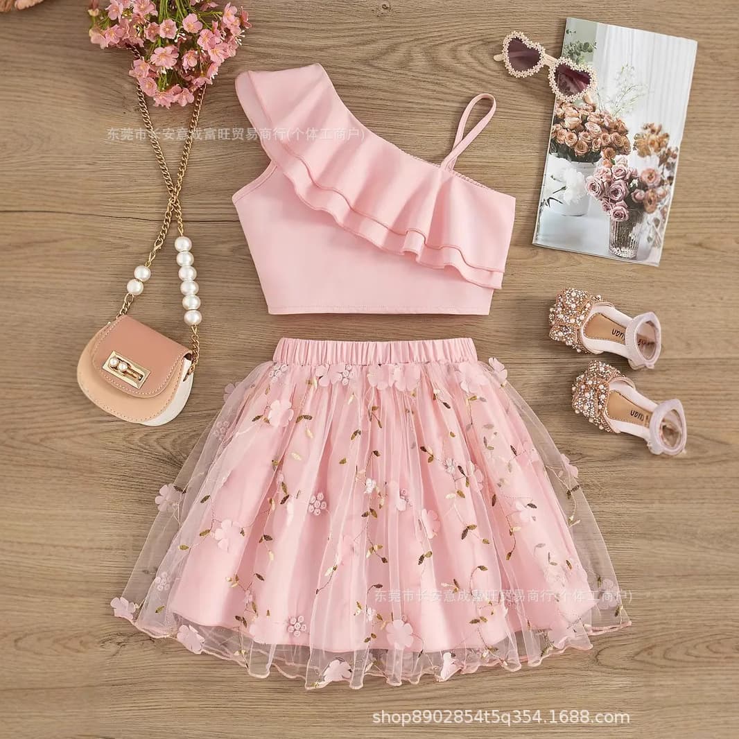 Chinese Imported Girls' Two-Piece Dress Set for Casual Wear