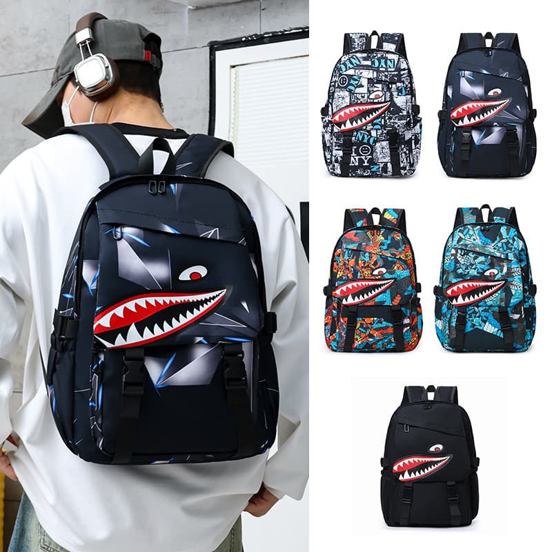 Cross-border popular shark men's fashionable youth junior high school backpack large capacity personalized waterproof backpack wholesale