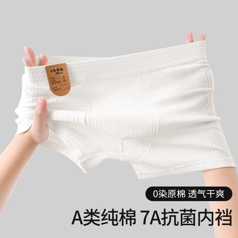 Men's Boxer Briefs White Cotton Antibacterial Breathable Summer Full Cotton Flat Shorts Underwear