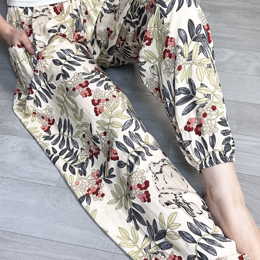 Summer New Cotton Silk Sleep Pants for Women, Thin, Plus Size, Rayon Silk, Wearable Outside, Floral Print, Loose Fit